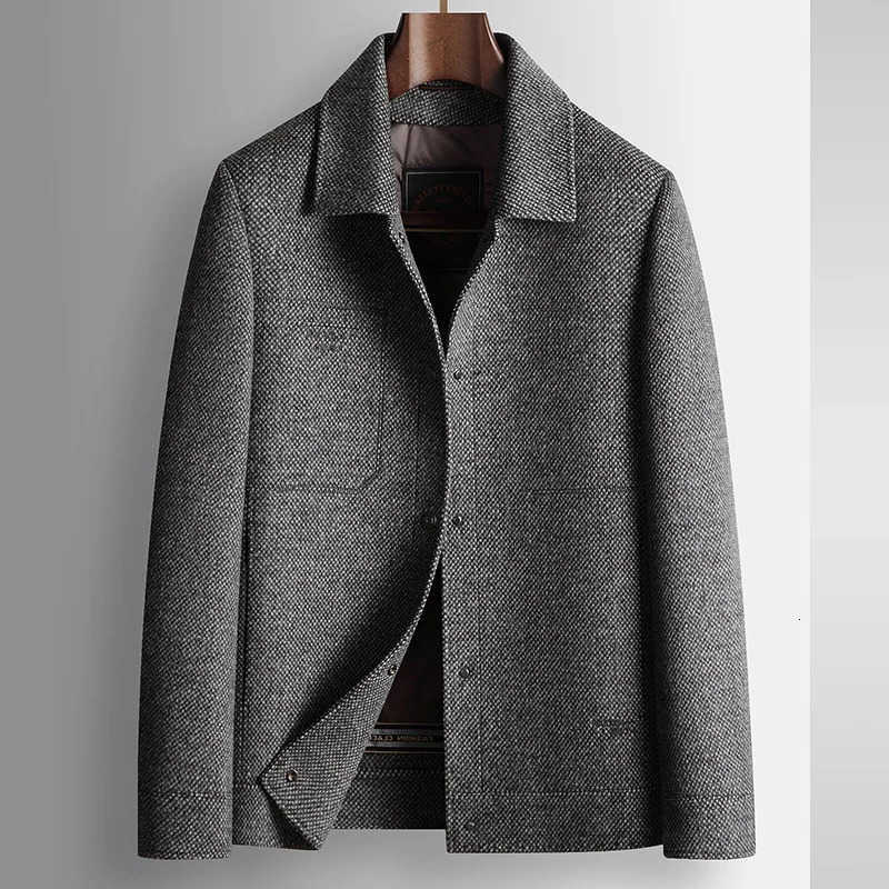 New Men's Wool Arrival Blends Men's Wool Coat Autumn Winter Mulberry Silk Light Duck Down Inner Liner Casual Workwear Jacket Size M-3XL 4X
