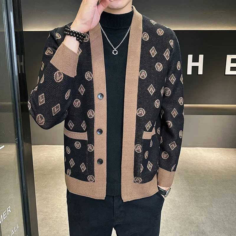 Brand Autumn Jacquard Knitted Cardigan Jackets Men Casual Business Sweater Coats Fashion Button Cardigans Men Clothing M-4XL Q260921