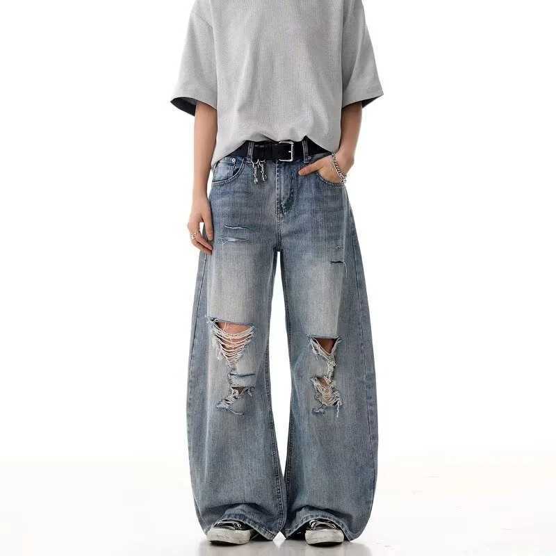 2025 American High Street Men's Ripped Jeans Y2K Vintage Straight Baggy Denim Pantnes Hombre Hip Hop Fashion Distressed Jean S260921RWND