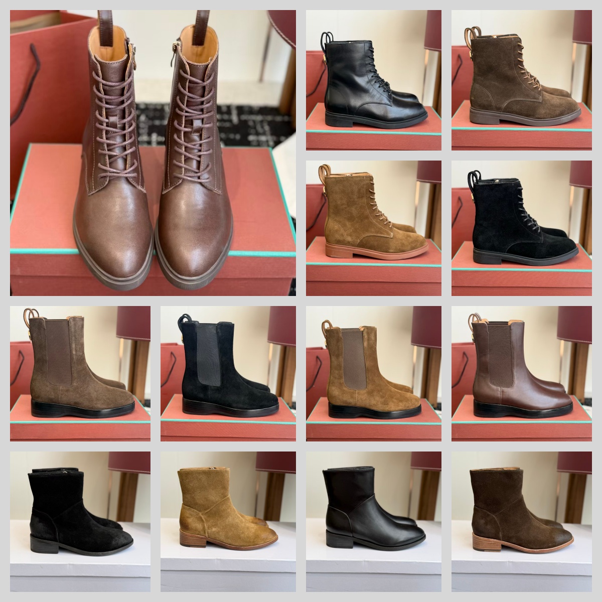 Women Leather and Suede Ankle Boots Round Toe Lace Up Ankle Boots Stretch Chelsea Boots Side Zip Soft Soled Non Slip Shoes Fall Winter Casual Everyd