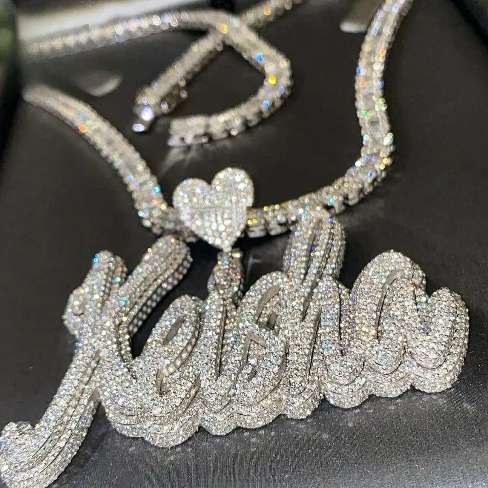 mossanite earrings Gra Certificate Custom Name 925 Silver Fully Vvs Iced Out Hip Hop Moissanite Pendant Diamond moissanite designer luxury 768