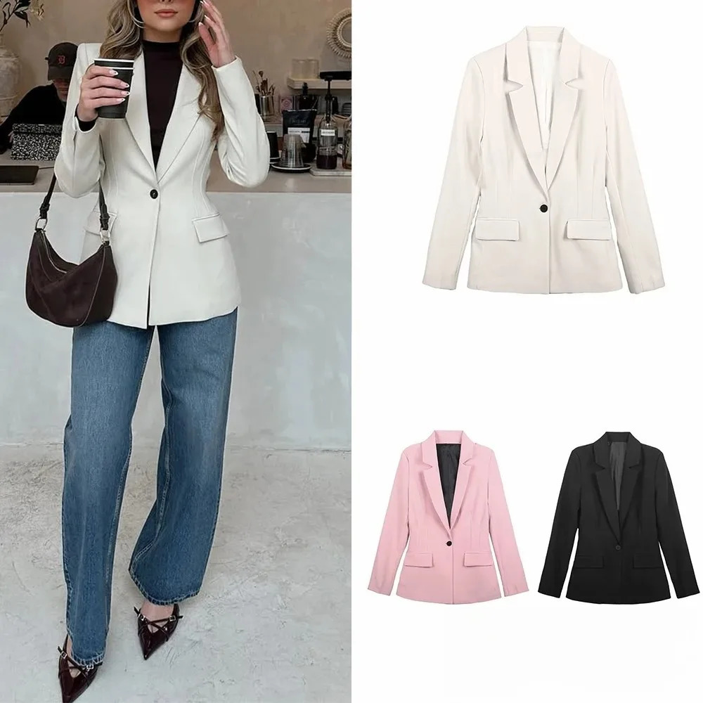 KONDALA Office Lady Slim Beige Blazer Women Single Buttons V Neck Pockets Blazer Fashion Casual Long Sleeve Jacket Business 260920