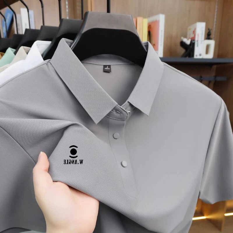 High Men's Casual quality Shirts ice silk polo shirt short sleeved men's fashion brand solid color top summer comfortable breathable casua