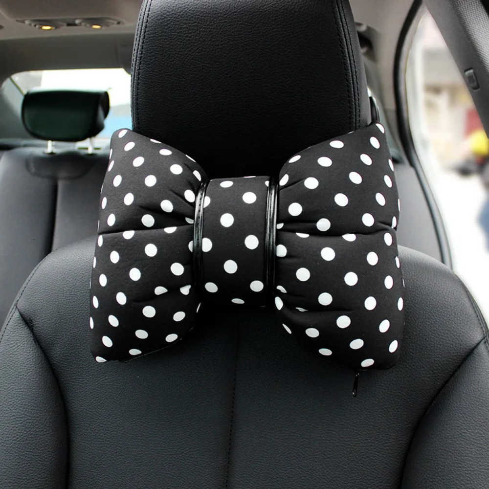 1PC Car Seat Covers High Quality Polka Dot Bowknot Car Neck Pillow Soft Cotton Auto Headrest Seat Support Holder Car Interior Accessories J260919