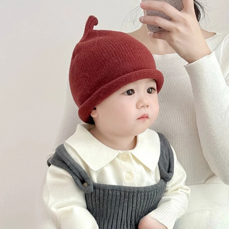 Cute Baby Knitted Pullover Cap 3-24M Kids Solid Color Woolen Hat Boys Girls Toddler Winter Warm Crochet Bonnet Children Beanies 260920