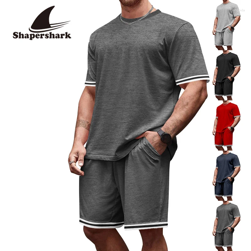The Latest Summer Men's Loose Short-Sleeved And Short Pants Business Casual Set Outdoor Beach Running Solid-Color Clothing
