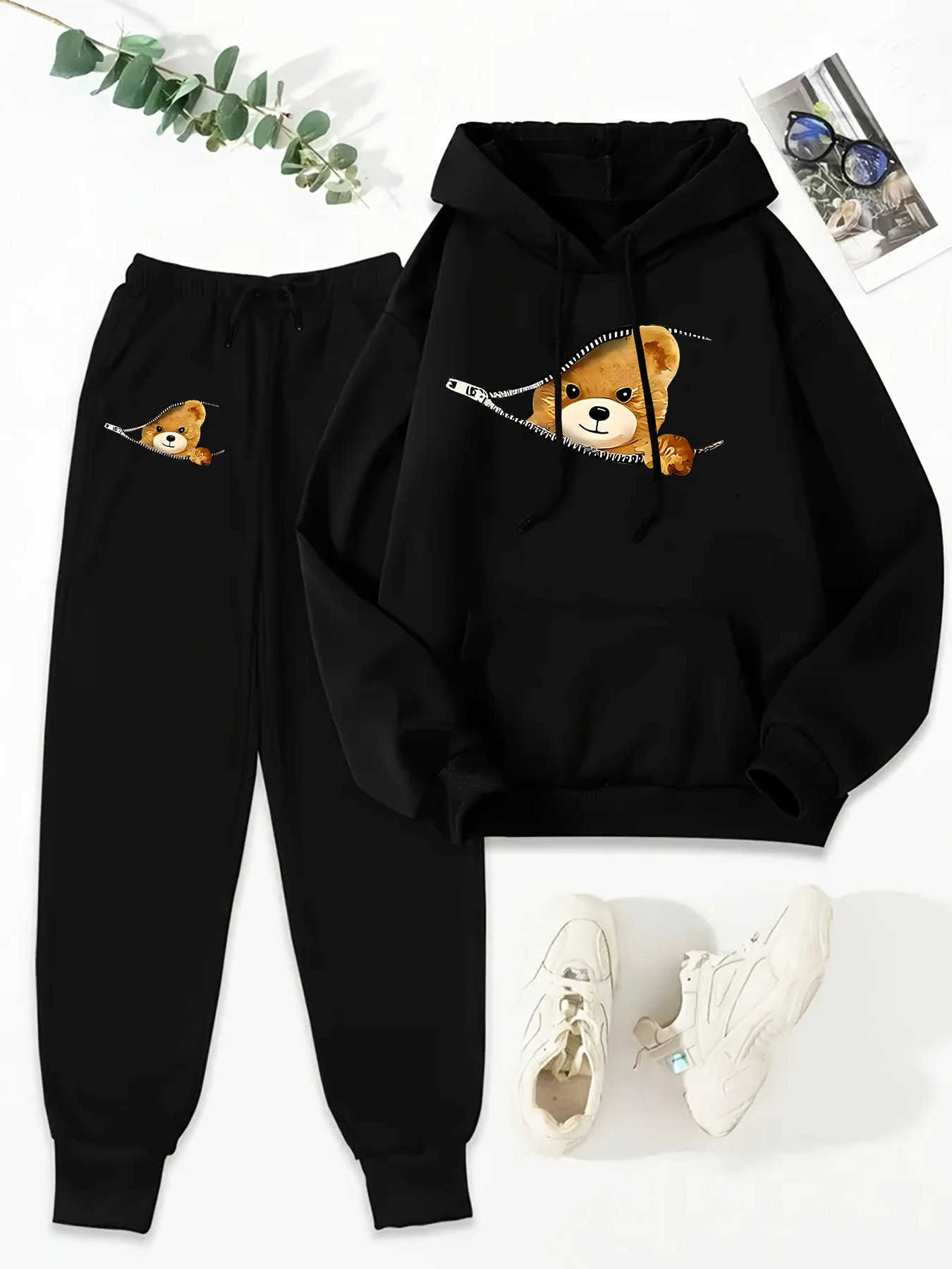 bear Sweatshirts 2026 Men's Hoodies letter printed sportswear set men's hooded sweatshirt long pants set spring and autumn winter warm sui