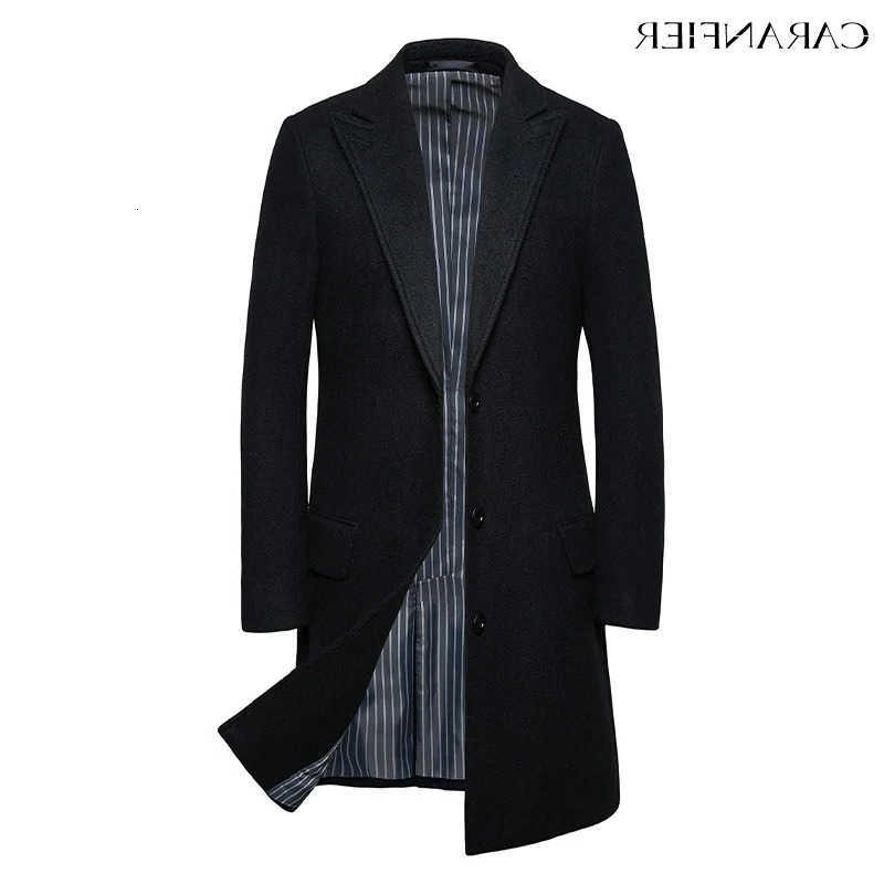 Wool Blends CARANFIER British Men's Style Long Wool Trench Coat Men Winter Brand New Male Slim Fit Cashmere Clothing Notch Lapel Mens Overcoat