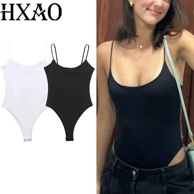 HXAO Black Knitted Bodysuit Women's 2024 Autumn Sexy Elegant Slip Top Fashion Casual Slveless Backless White Grey Bodycorn L260921KEKH