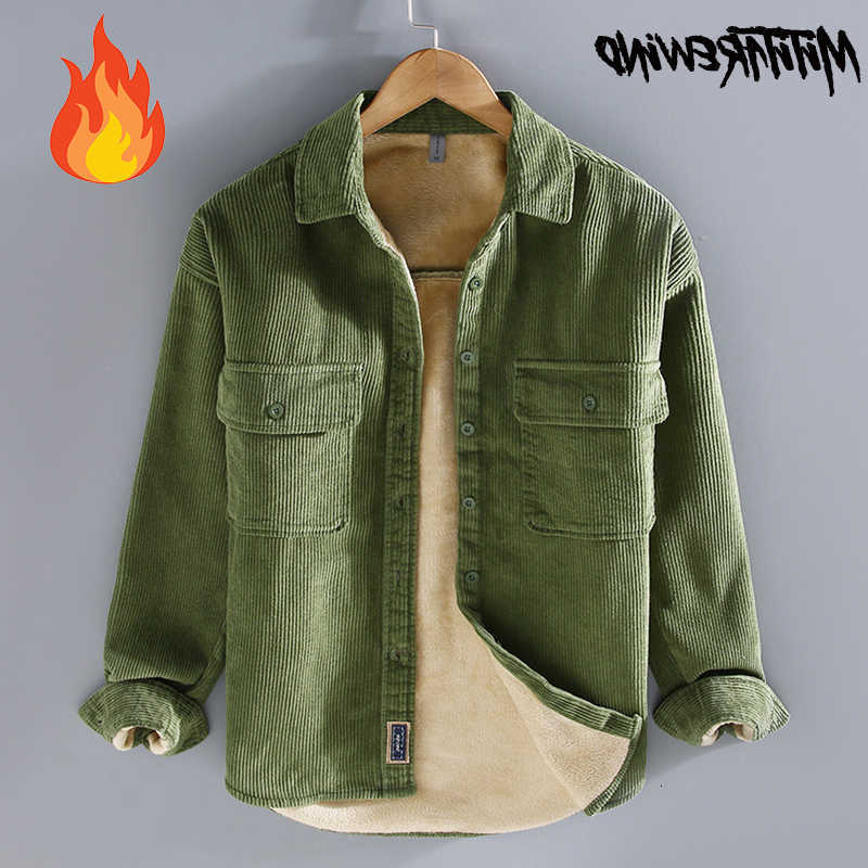Winter Men's Harajuku Casual Shirts Mens Shirts Daily Casual Fleece Warm Top Solid Color Corduroy Long Sleeve Shirt with Pockets Loose Vintage