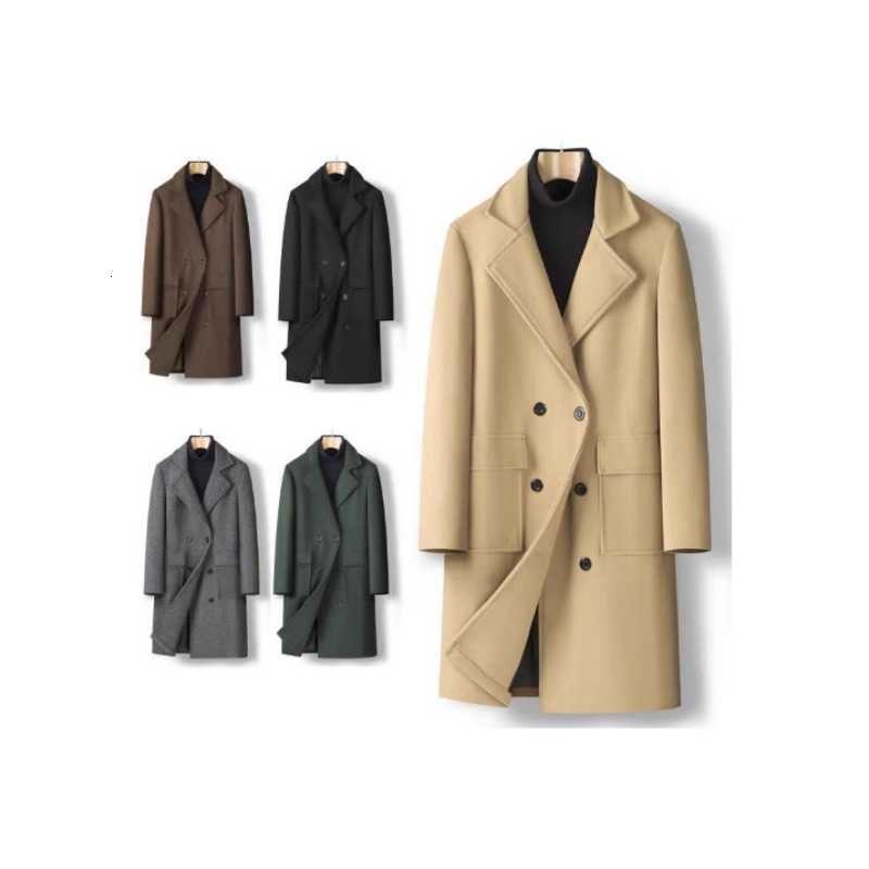 New Men's Spring Wool Blends Men's Double-breasted Youth Solid Color Casual Medium And Long Woolen Coat Fashion Trench Coat D260921