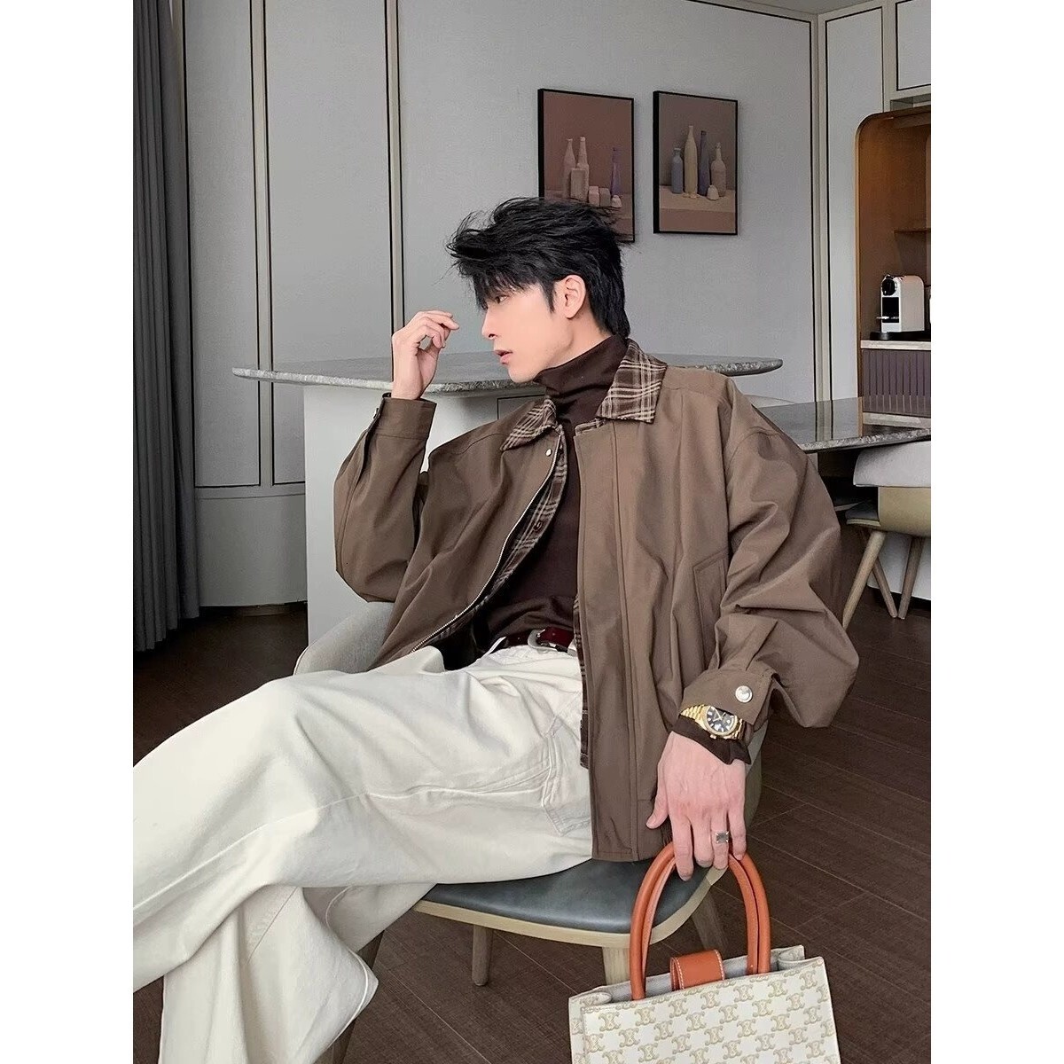 Mens Designer Jacket Luxurious Retro Style Italian Fashion Style Autumn And Winter Two-piece Plaid Lapel Jacket High-end Texture Comfortable Plus Lo