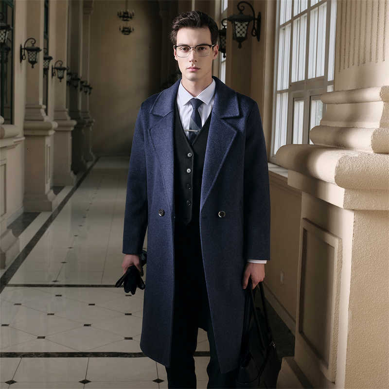Men's Blends Men's 100% Wool merino wool coat casual solid coat loose lapel double-breasted woolen jacket coat long double-sided tweed poc