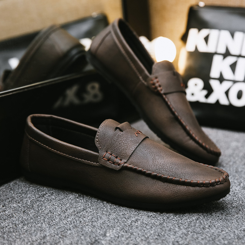 hxdnice_shop Niche Design Men's Trendy Leather Loafers ashoesfactory Light Luxury SlipOn Soft Driving Shoes for Summer Casual