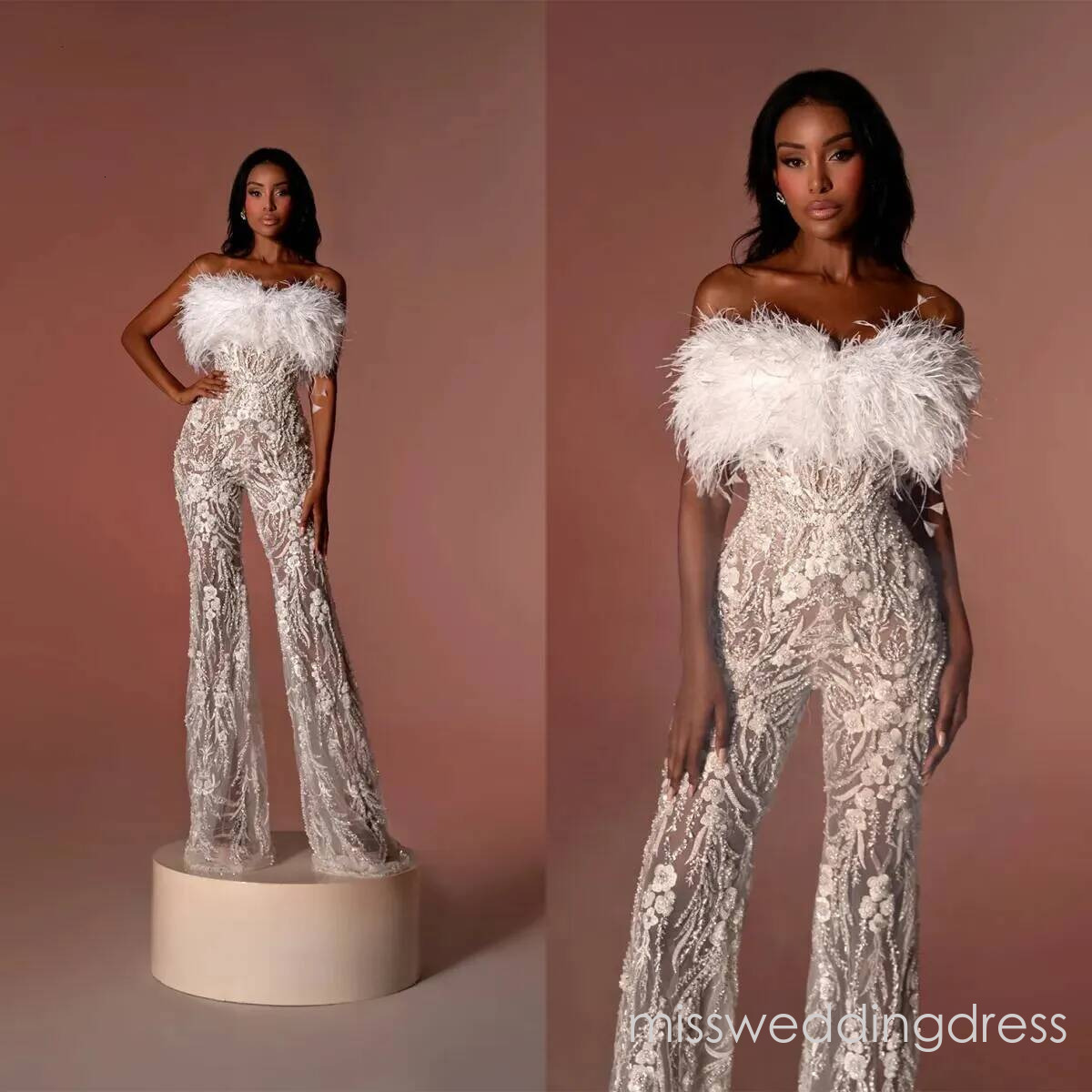 Classic Feather Wedding Dress Sequins Pearls Bridal Gowns Appliques Lace Illusion Custom Made Bride Dresses Vestido De Novia Bd921