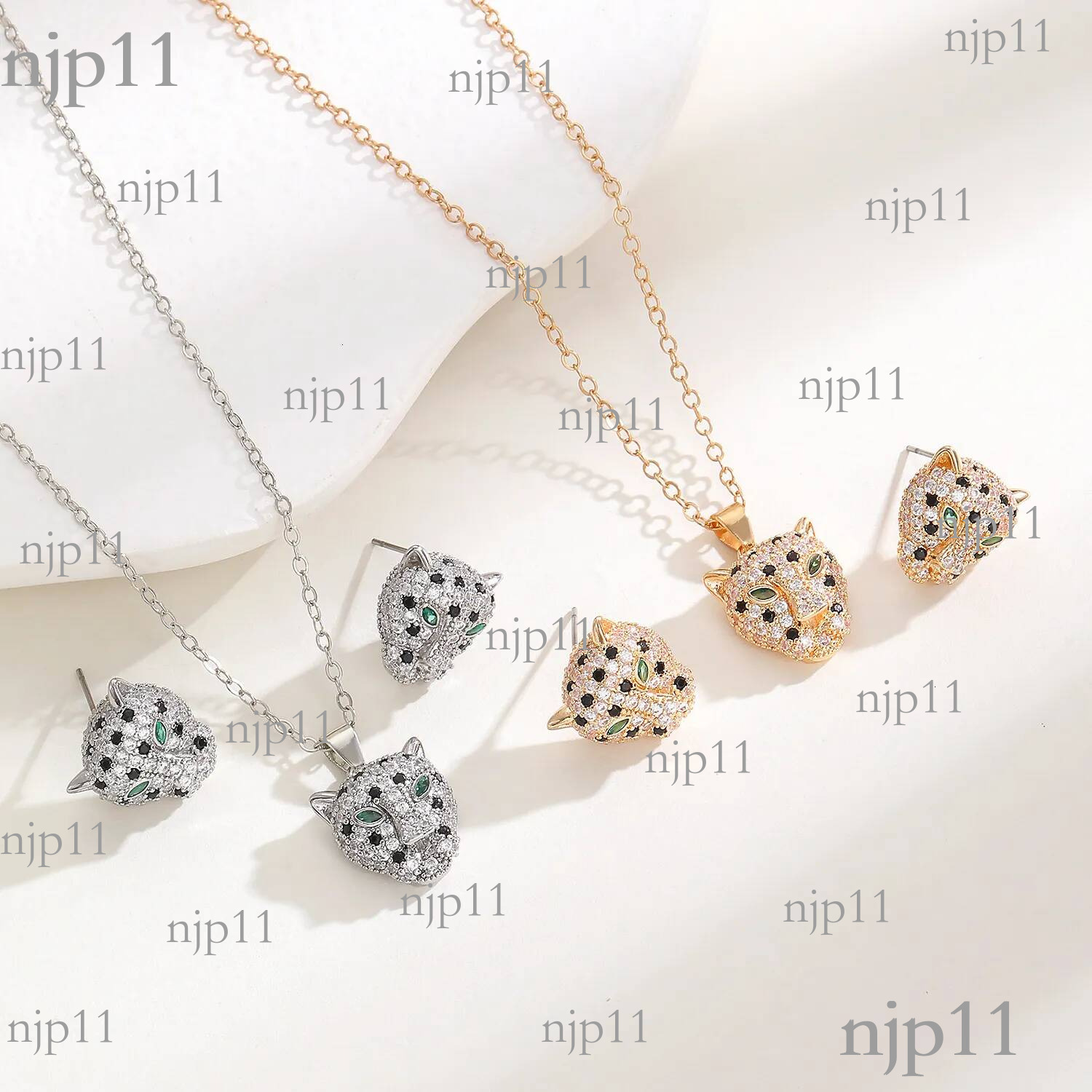 Luxury Brand Designer Jewelry European And American Hot Selling Hip-Hop Leopard Head Pendant Earrings Necklace Set Micro Inlaid Full Diamond Fashion