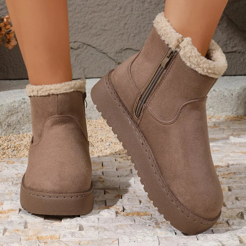 Womens Warm Short Plush Waterproof Snow Boots Non-slip Thick Sole Ankle Boots Woman Side Zipper Flat Heel Cotton Padded Shoes 260918