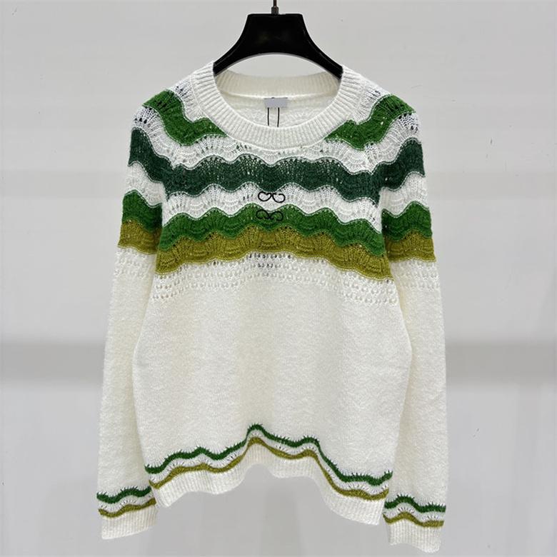 Designer Woman Chic Knit Shirt Embroidered Retro Striped Hollow Out Long Sleeve Shirt Autumn Winter Date Vacation Office Daily Casual Wear