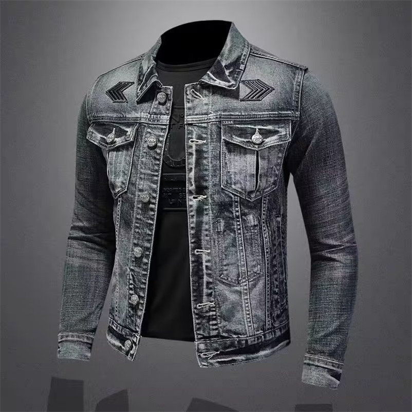 Men's Denim Jacket Vintage Distressed American Style Slim Fit Motorcycle Jacket Workwear Casual Coat 260920