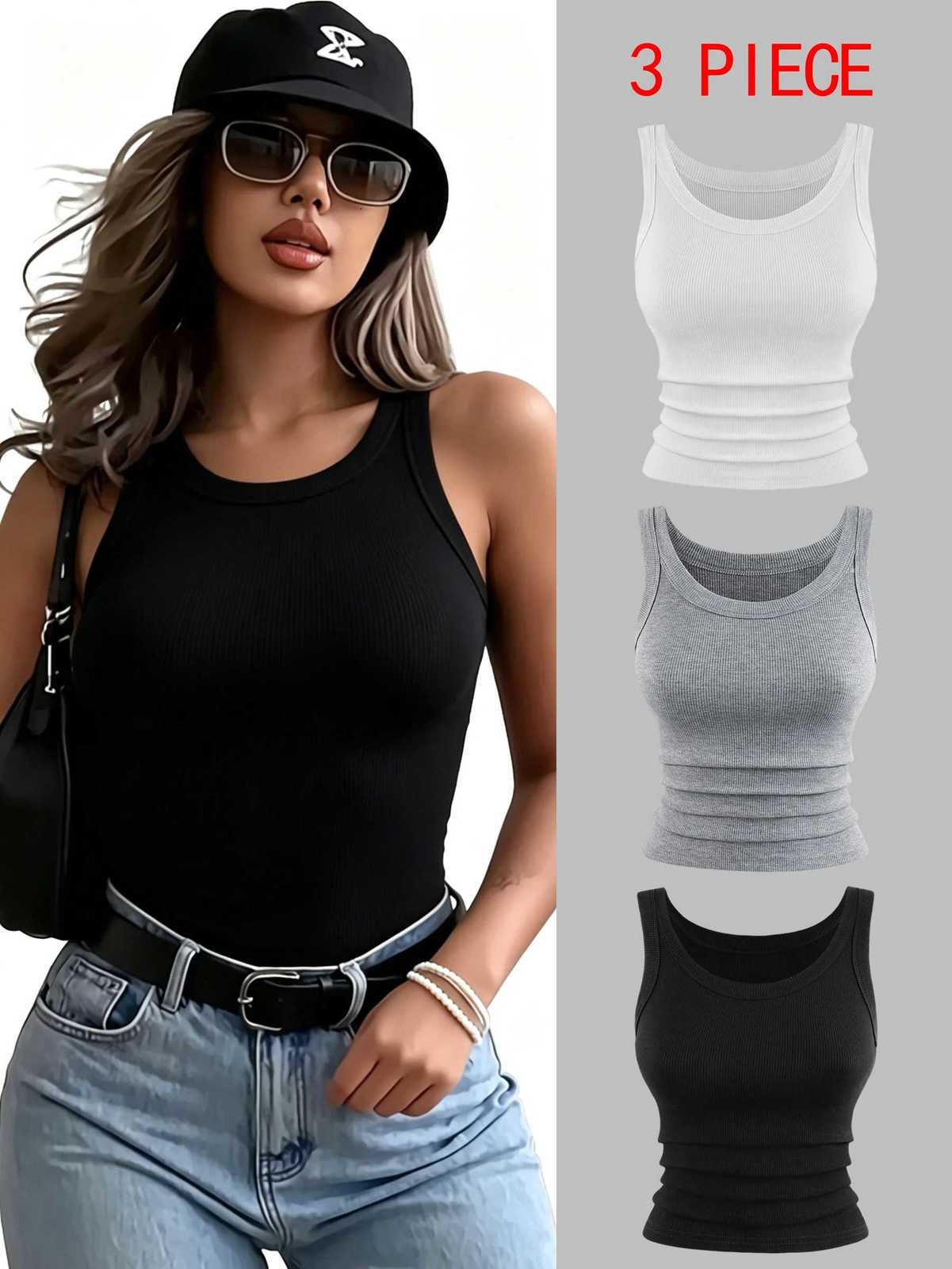 Women's T-Shirt Y2K Ribbed Cotton Tank Tops Womens Summer Slim O-Neck Sleeveless Basic Soft Breathable Vest Sporty Jogging Wear Daily Undershir