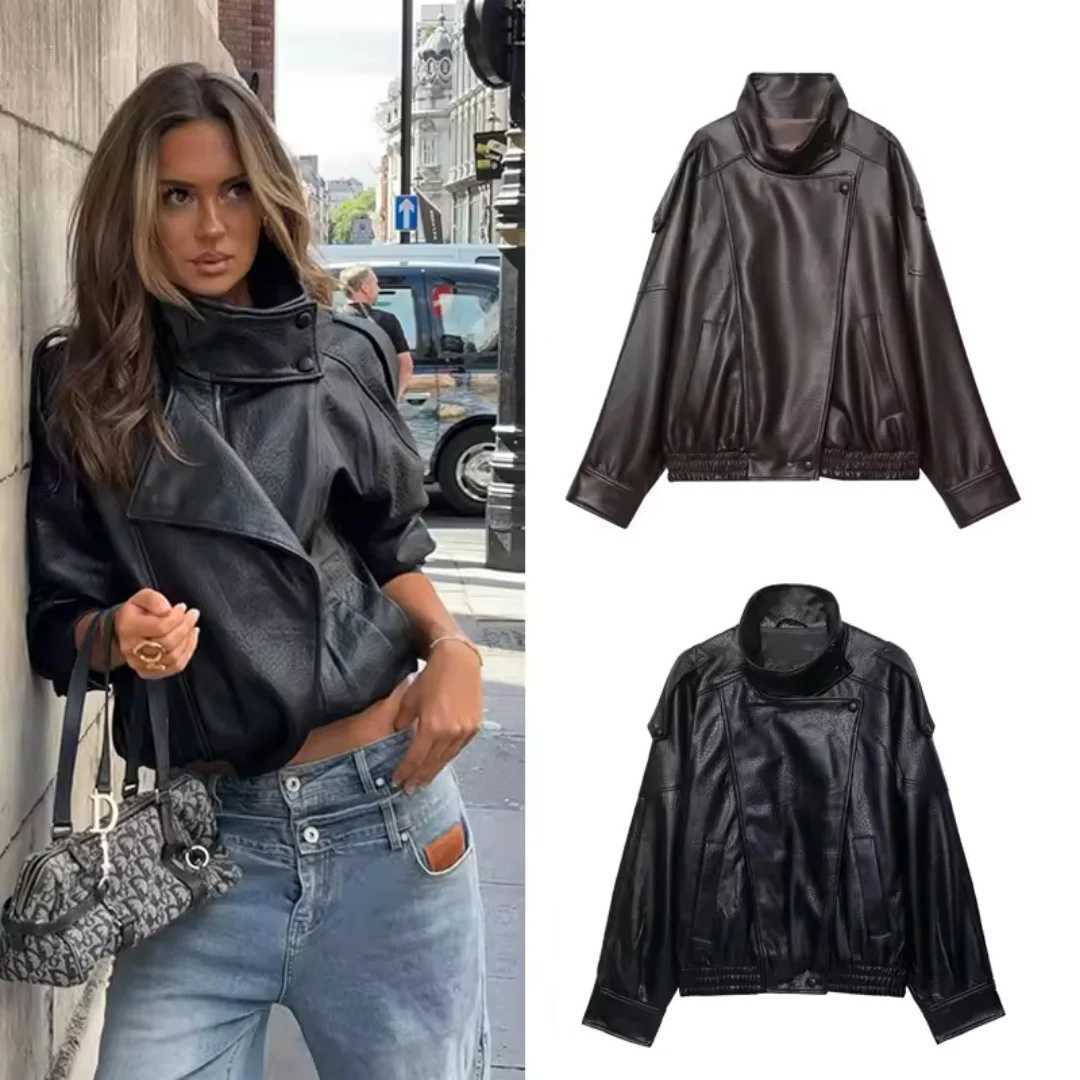 Women's Jackets Women's Faux Leather Jacket New Fashion Long Sleeve Versatile Jacket Personality Chic Women Coat Autumn Winter Ladies Oute