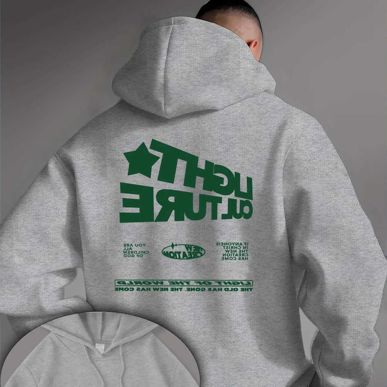 Hoodies Sweatshirts Urban Street Men's Hoodie For Men Light Culture Star Motif Green Letter Back Large Graphic Unisex Loose Long sleeve Pullove