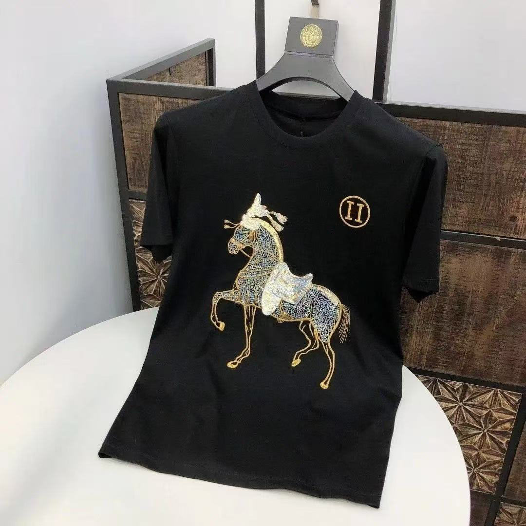 Summer cotton new style short-sleeved men's loose round-neck T-shirt with printed design - versatile and casual attire S---5XL