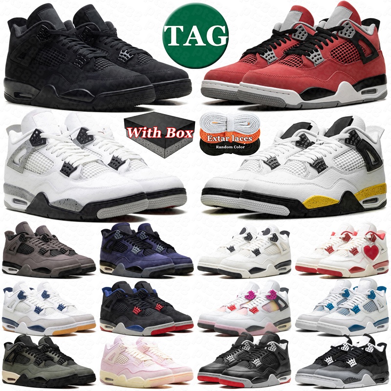 With box 4 4s designer shoes basketball sneakers men womens Toro Bravo Black Cat Tour Yellow White Cement Thunder Bred mens trainers outdoor sports