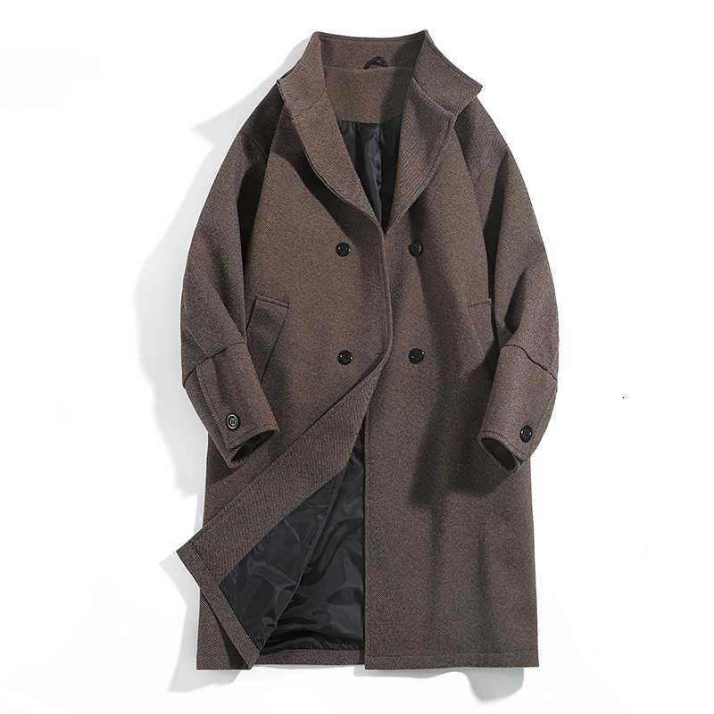 Wool Blends Korean Trend Men's Men's Lapel coat Loose Casual Double-breasted Overcoat Autumn Winter Fashion New Long Sleeve Woolen Coat D2