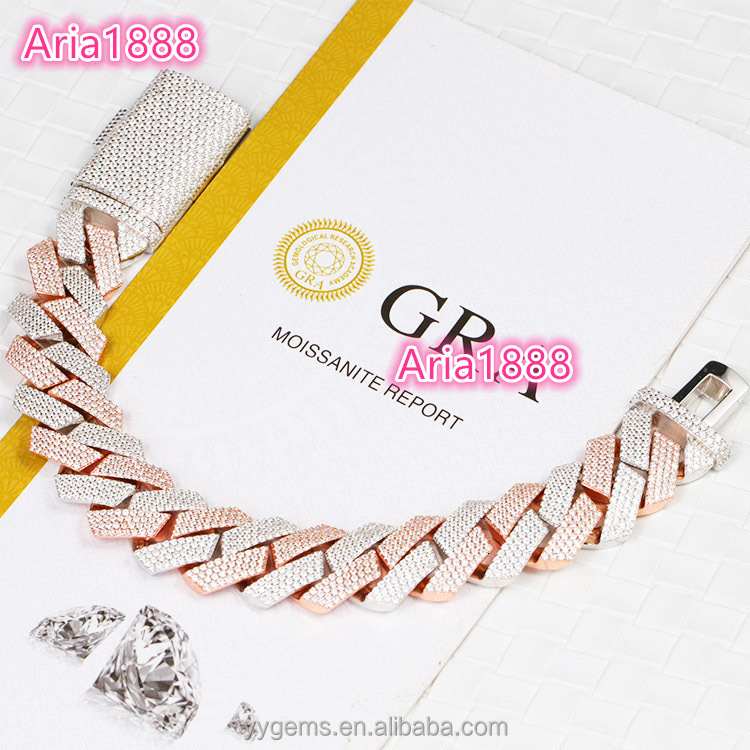 20mm Wide 4 Rows Hip Hop Cuban Link Chain Bracelet GRA Moissanite 925 Sterling Silver with Gold Plate Fine Jewelry Bangle