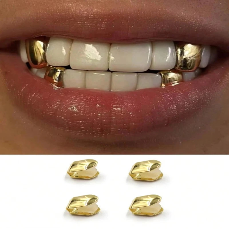 1/2/3/4Pcs Hip Hop Rapper Single Shackle Teeth Hollow Out Top Bottom Dental Single Tooth Caps Personality Metal Teeth Mold Kit 260921