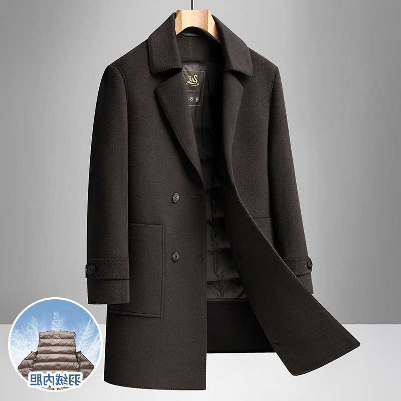 New Blends Men's Arrival Wool 100% Wool Handmade Men's Coat Autumn Winter Mid Length Suit Collar Detachable Down Liner Youth Business Jack