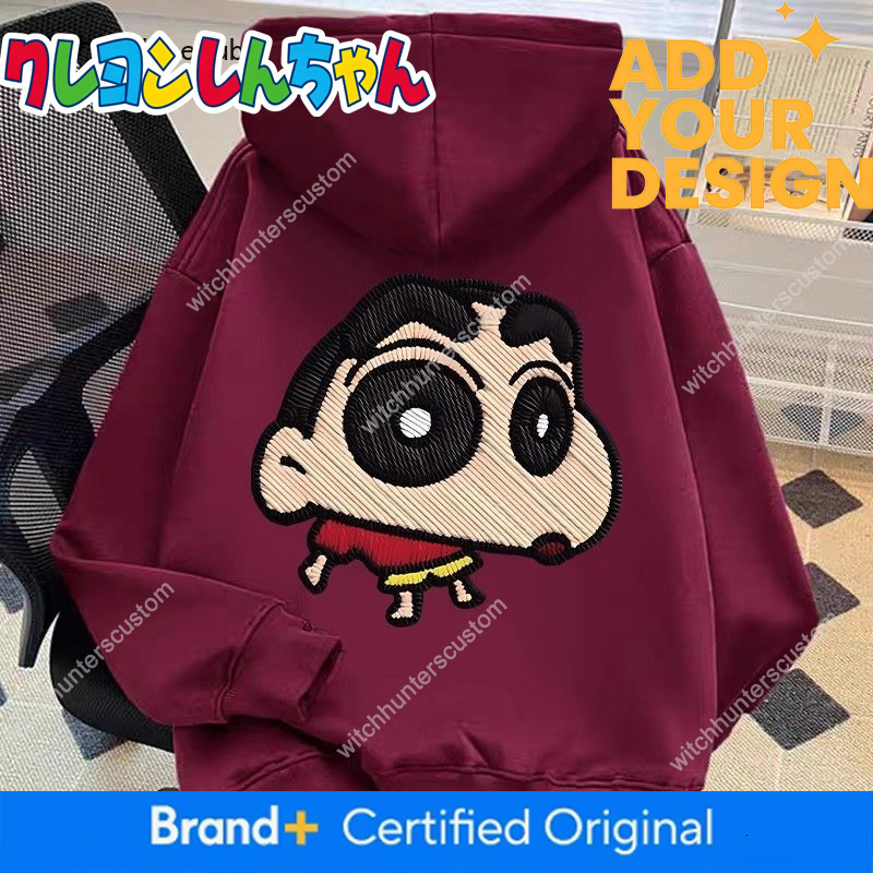 Sudadera con capucha de Shin-Chan con forro polar de invierno, bonita sudadera holgada de manga larga con bordado en la espalda grande de Anime, Top