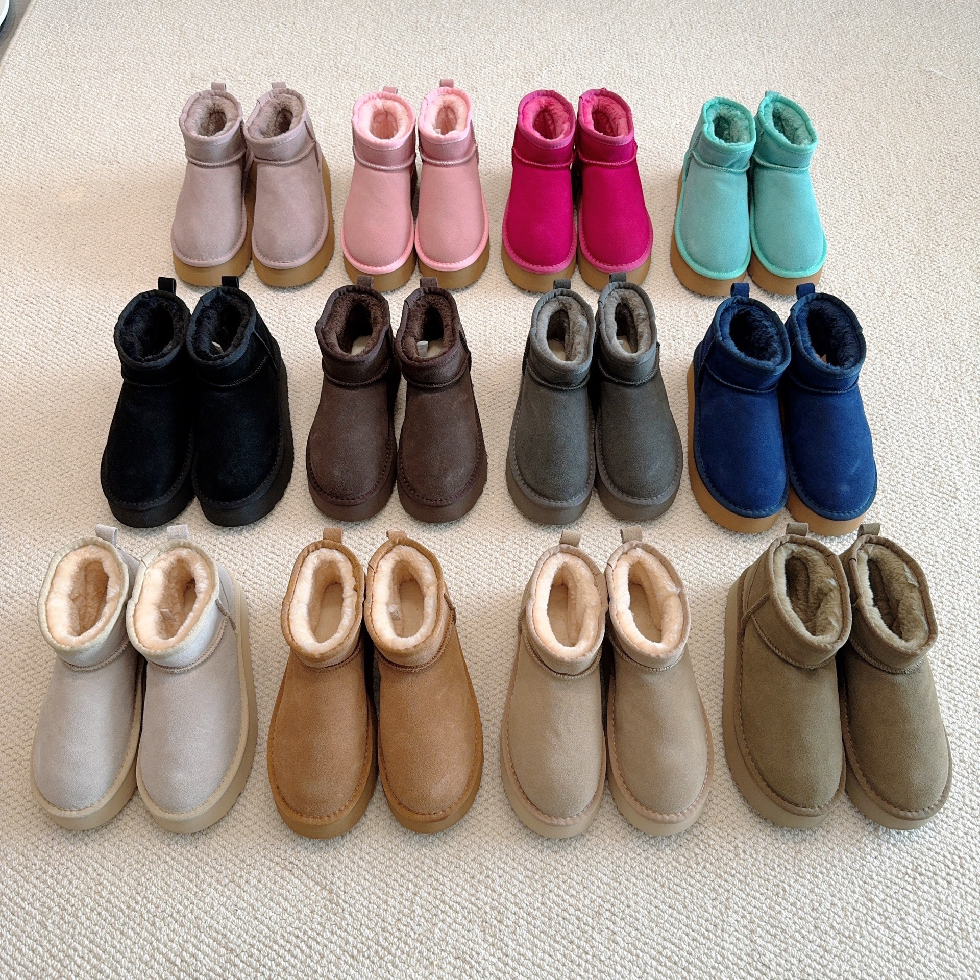 Real Australia High-quality girls Thick sole Snow shoesTeenage Students Winter boots Sheepskin Shearling Women's Mini Boot Winter Mules Slip-on