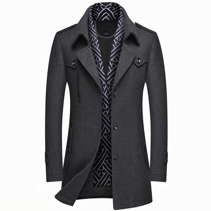 Men's Men's Wool New Blends Woolen Overcoat with Scarf Collar Warm and Stylish for Autumn and Winter Ideal Outerwear for the Season mens c