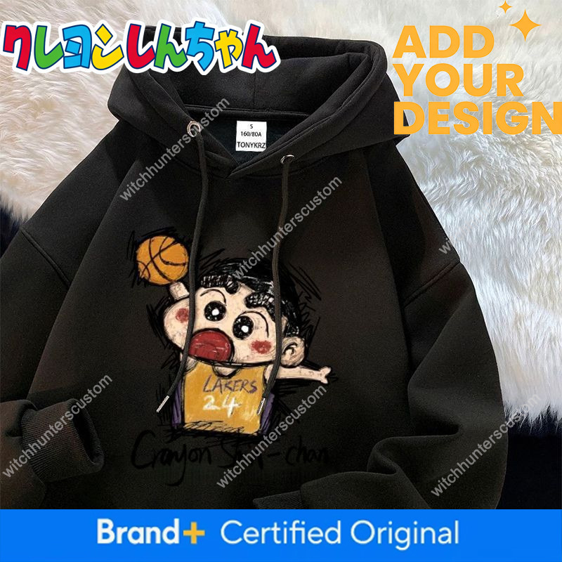 Silver fox fleece, Japanese-style retro Crayon Shin-chan hooded sweatshirt, unisex casual autumn/winter trendy streetwear, loose-fitting top b4