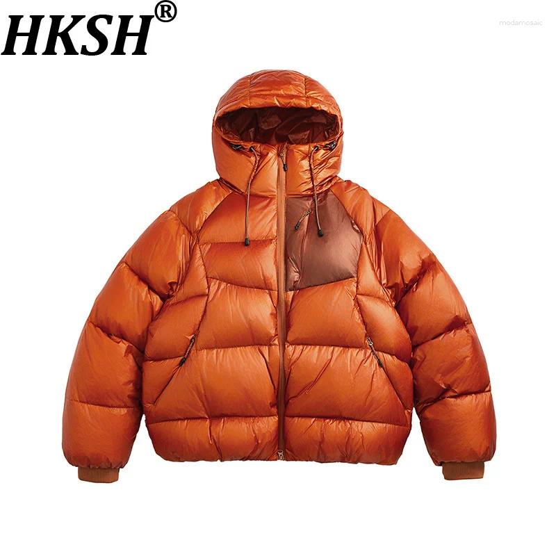 Autumn Winter Men Tide 90% White Duck Down Ribbed Hooded Soft Warm Jacket Punk Padded Coat Fashion Vibe Y2K Top HK27547