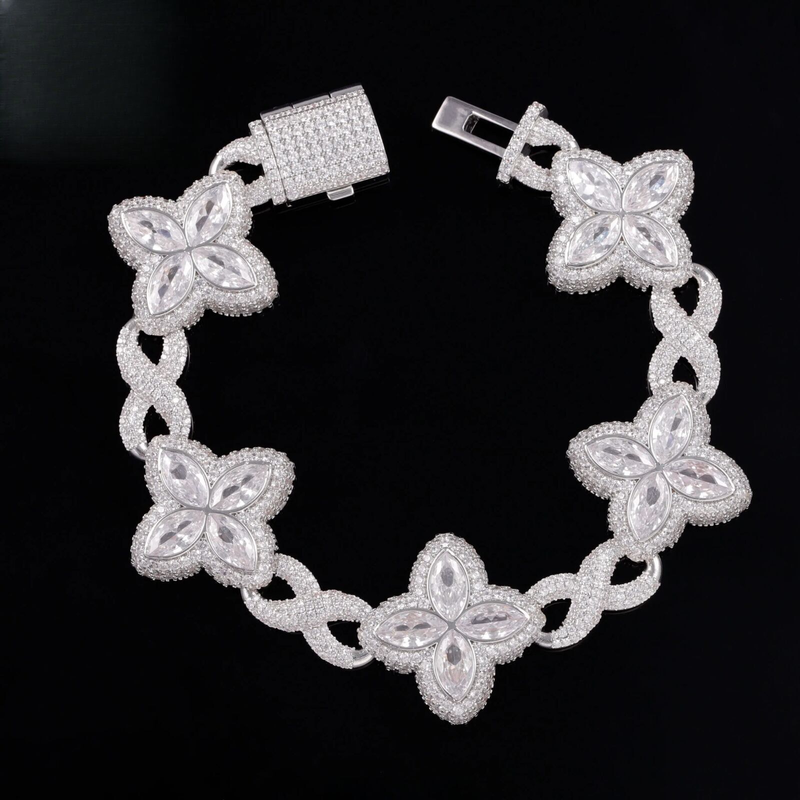 Yy New Design Iced Out Clovers Vvs Moissanite Cuban Chain 925 Sterling Silver Fine Jewelry Bracelets for Men Women
