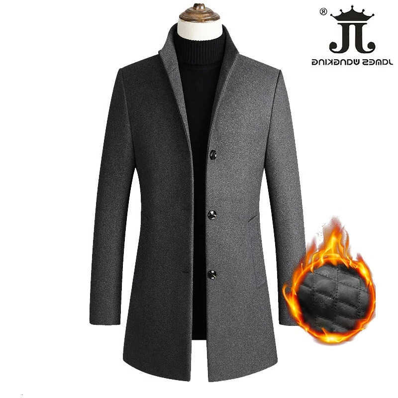 Wool Blends EUR Size Men's S-XXL Autumn Winter Thick Warm Stand-up Collar Woolen Men Coat Business Casual Slim CoatWoolen Jacket Male Windbreak