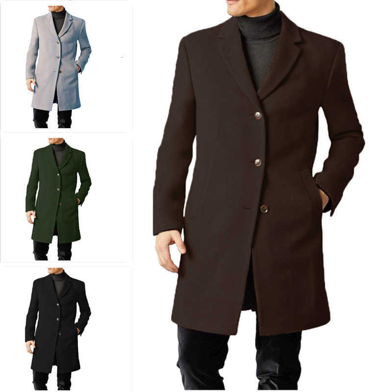 New Men's Wool Blends 2025 Men's Mid-Length Woolen Coat Autumn Winter Business Single-Button Outerwear Casual Fashion Windbreaker Jackets