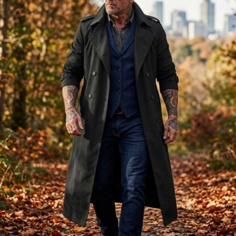 Mens Men's New Wool Blends Trench Coat Spring Autumn Outdoor Hiking Double-breasted Windproof; Casual Extra-long Windproof Windbreaker Jacket M