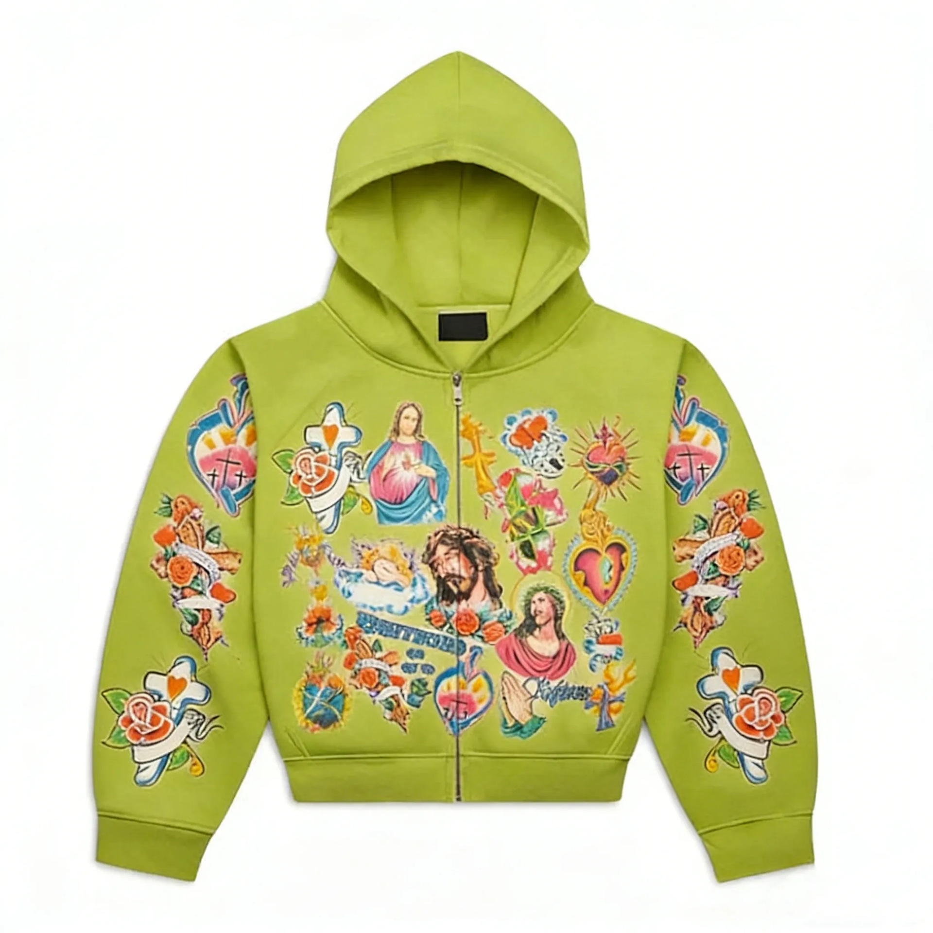 Mens Hoodies Righteous Hip Hop Retro Pattern Jesus Print Zip Up Men Clothing Streetwear Designer Harajuku Hoodies Oversized Jacket Gothic Casual Swe