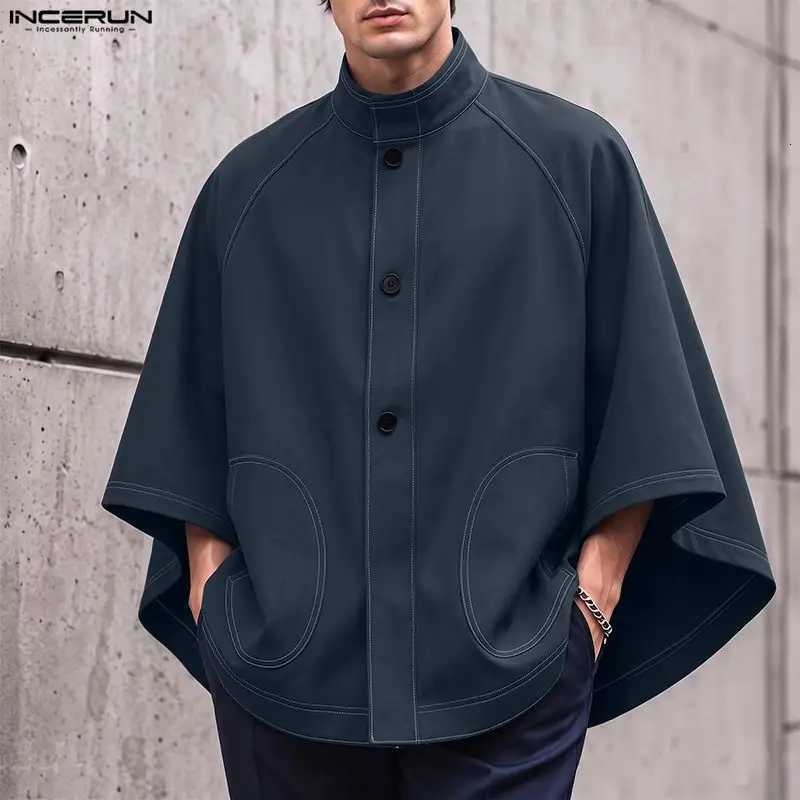 Women's Jackets INCERUN Women Jackets Solid Color Cloak Oversize Stand Collar Irregular Coats Ponchos For Man Streetwear 2026 Fashion Casual Ca