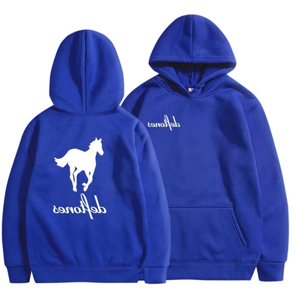 and Men's European Hoodies Sweatshirts American fashion trend long sleeved hooded top men's loose hoodie Deftones white horse print D26092