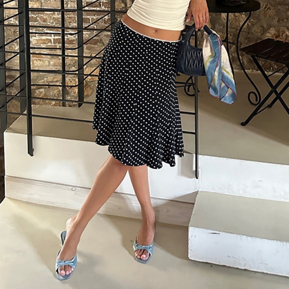 Summer New French Printed Polka Dot Midi Skirt Retro Hip Wrapped Fishtail Skirt