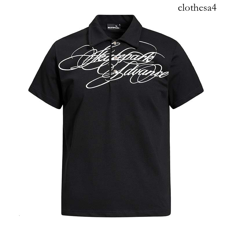 2026 summer new collection: trendy American-style short-sleeved polo shirt with handwritten letter print, loose-fitting men's top