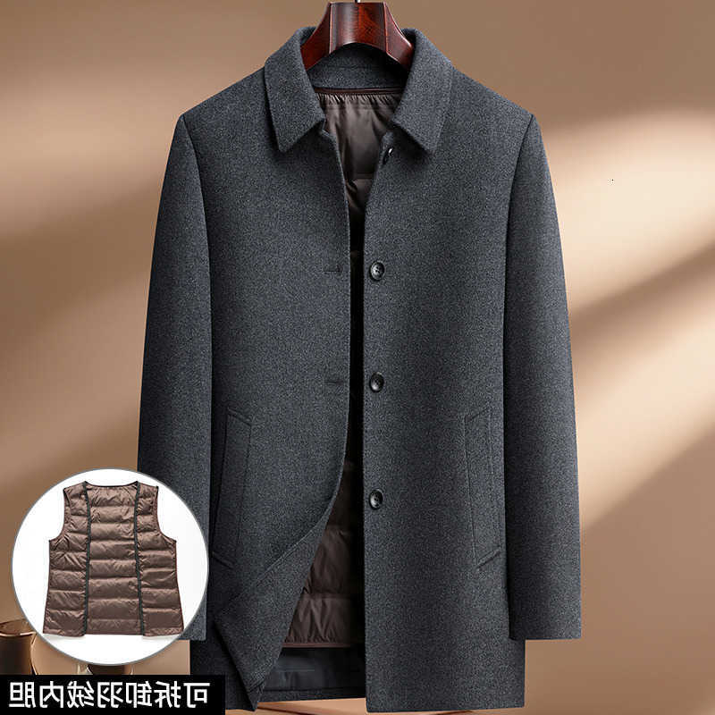 Classic Blends Men's Men's Wool 100% Wool Overcoat 2026 Winter Business Casual Warm Detachable Duck Down Liner Outwear Thicken Windbreaker