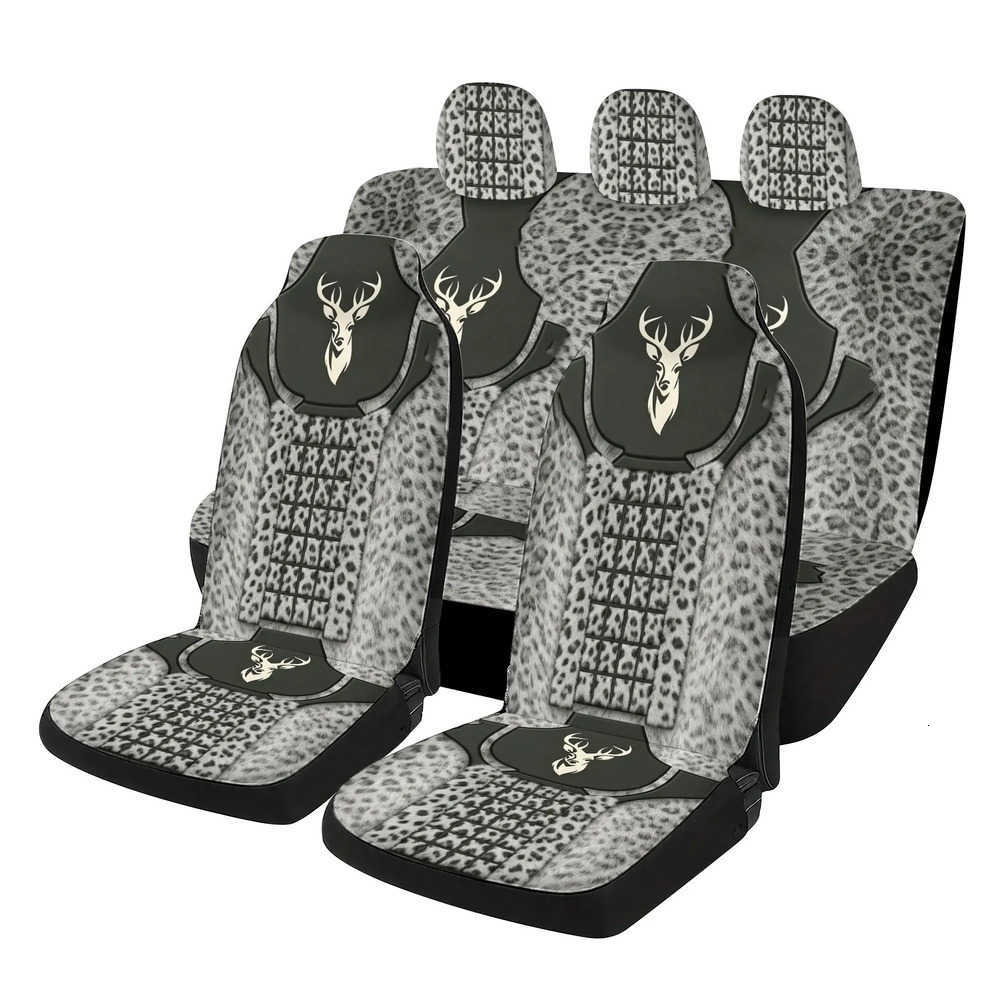 Leopard Car Seat Covers Head Pattern In Cream Color 5-Seat Full Car Seat Covers 2 Front Seats 3 Headrest Covers Cushion Backrest Fit Most Vehi J2609