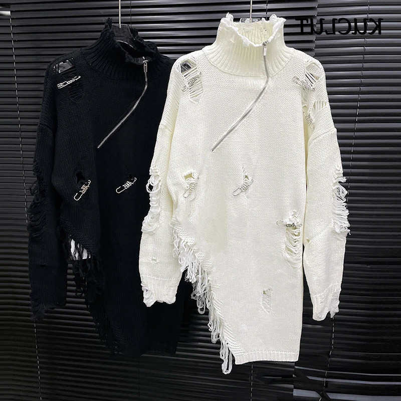 Fashion KUCLUT Autumn New Turtleneck Pin Hole Sweater For Women Loose Black Versatile Irregular Niche Design Pullovers 1A759 S260921CXLV