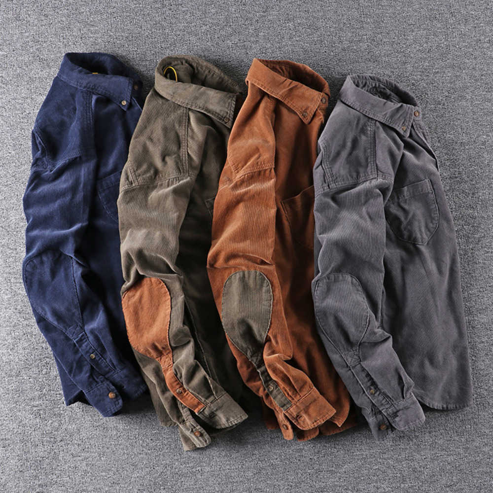 Casual Shirts Spring and Men's autumn corduroy shirt men's long sleeve cotton men's shirt coat men's British retro slim-fit casu